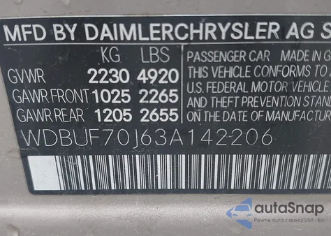 2003 Mercedes-Benz E 500 z USA, uszkodzony, nr VIN WDBUF70J63A142206